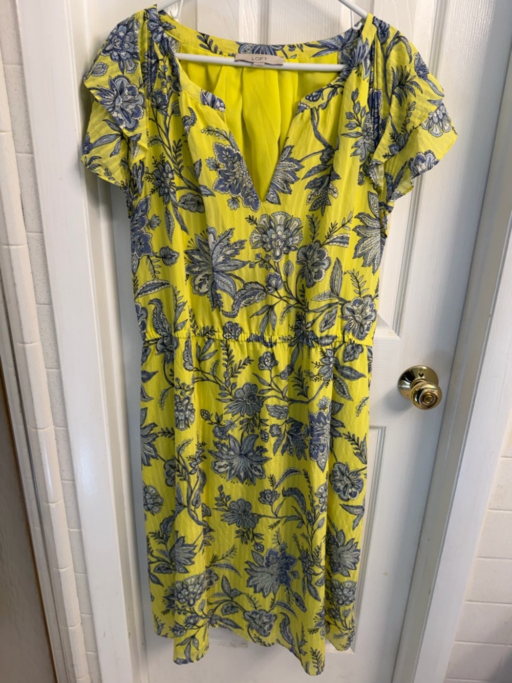 LOFT Yellow Floral V-Neck Summer Dress